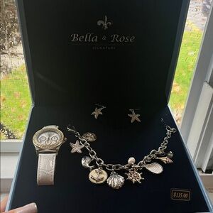 Bella Rose Jewelry Set- Seashell, nautical comes with watch